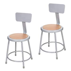 Flynn 18 in. Masonite Wood Grey Metal Frame Stool with Backrest (Pack of 2)