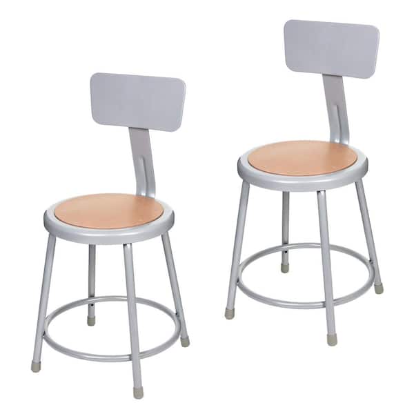 HAMPDEN FURNISHINGS Flynn 18 in. Masonite Wood Grey Metal Frame Stool with Backrest (Pack of 2)