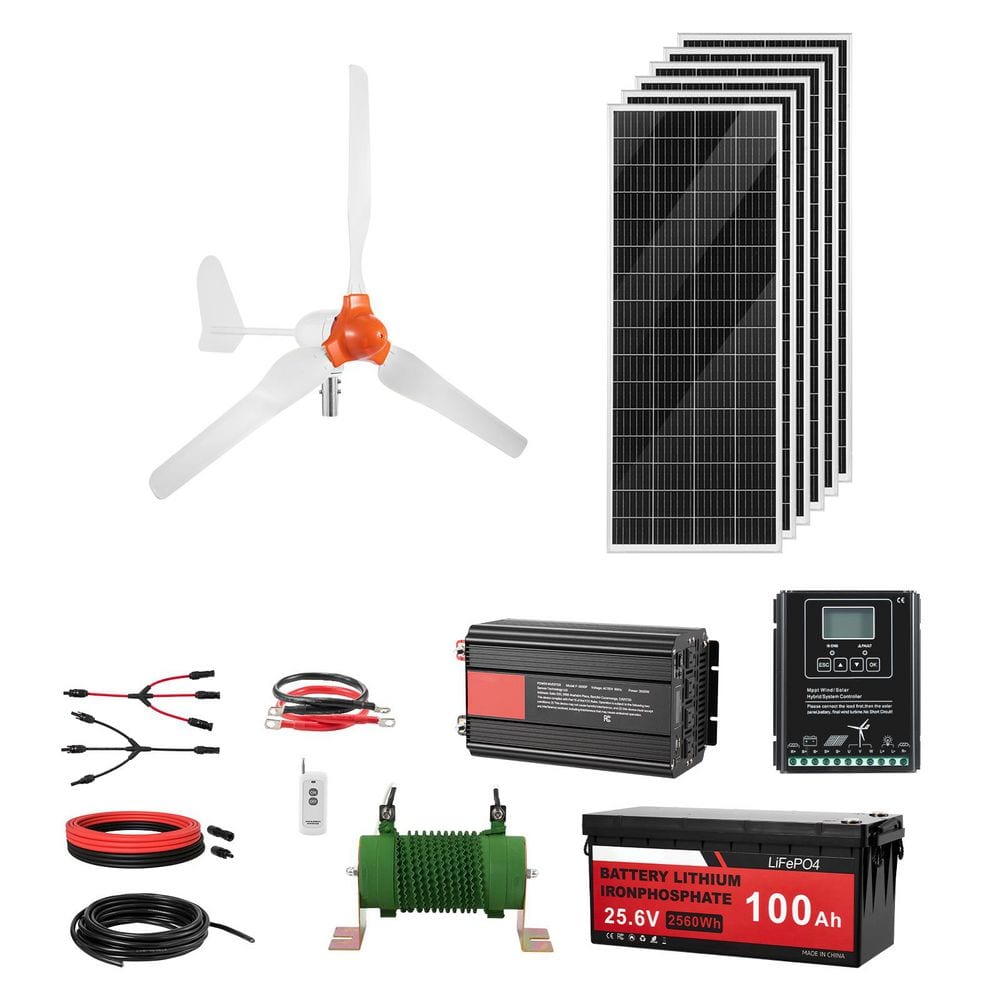 24V 1000W Renewable Energy Kit with 6x100W Solar Panels, 400W Wind Turbine, 100Ah LiFePO4 Battery & MPPT Controller price history on PriceWatchPro