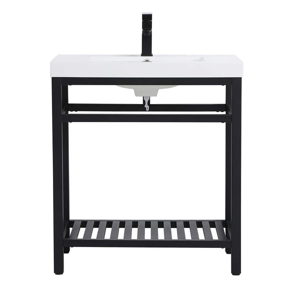 Simply Living 30 in. Single Bathroom Metal Vanity in Black with Resin Vanit