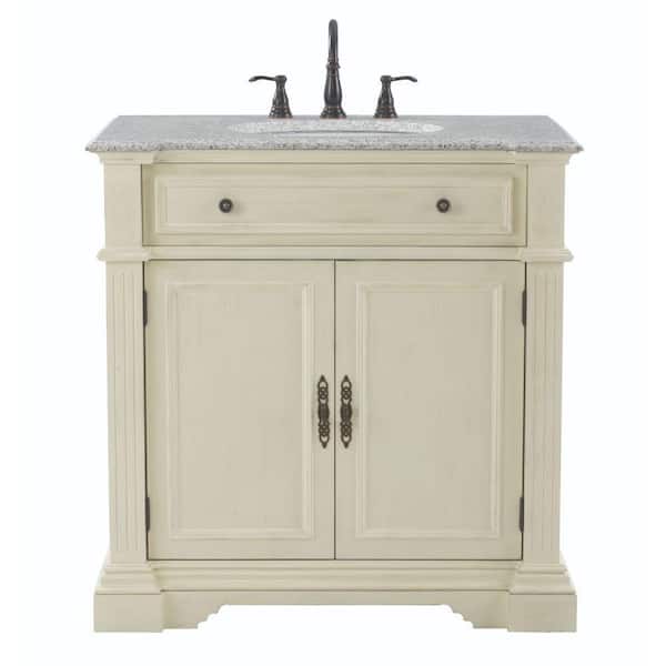 Home Decorators Collection Bufford 34.5 in. Vanity in Antique White with Granite Vanity Top in Grey