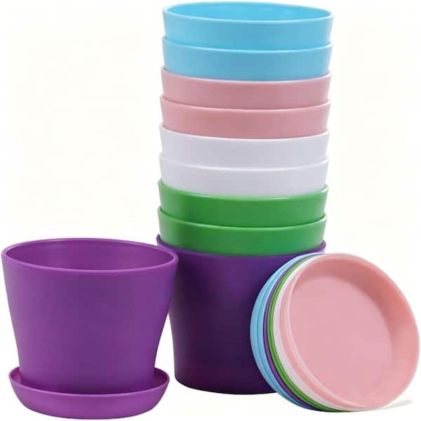 TDHDIKE 10 Pcs Plastic Planters Indoor Pots, Mini Flower Seedlings Nursery Flower Pot with Pallet, Modern Decorative Gar