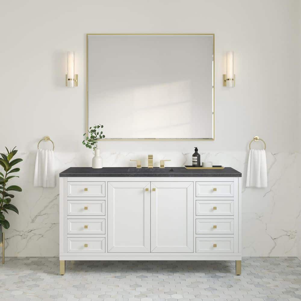 Chicago 60.0 in. W x 23.5 in. D x 33.76 in. H Single Bath Vanity in Glossy White with Charcoal Soapstone Quartz Top price history on PriceWatchPro
