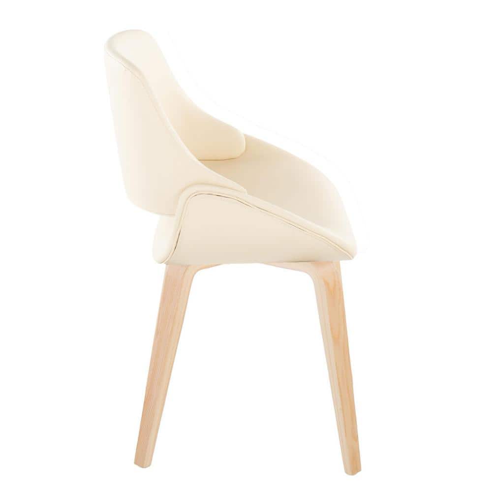 Cream Faux Leather and Natural Wood Upholstered Chair Set