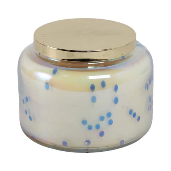 Blue Glass Wax Verbena Bead Luster Lidded Candle 23 Oz