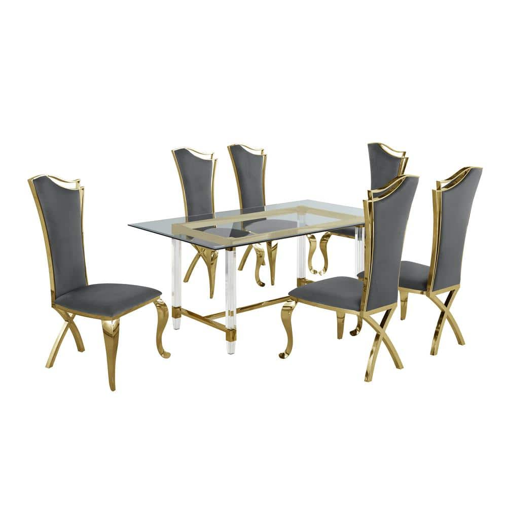 Best Quality Furniture Rema 7Piece Glass Top with Gold Stainless Steel