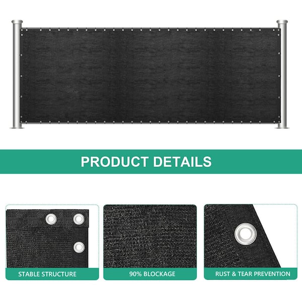 Oumilen 6 in. x 50 in. Black Privacy Fence Screen Shade Cover Fabric Tarp Mesh Garden (2-Piece)