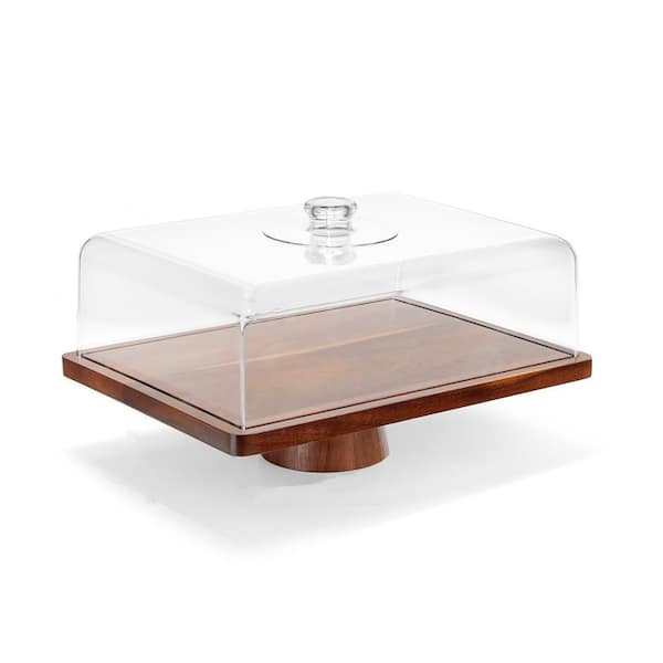 1-Tier Acacia Wood Cake Stand with Lid, 2-in-1 Dessert Table Display Set and Charcuterie Board, for Cheese Veggie, Brown