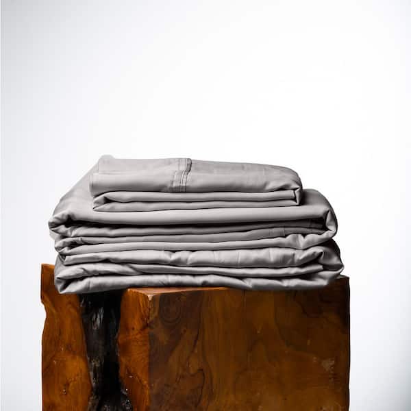 OLIVE + CRATE 4-Piece Stone Gray Cooling Eucalyptus 100% Certified TENCEL Fiber King Size Deep Pocket Sheet Set