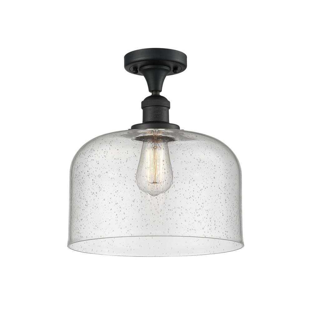 Innovations Bell 12 in. 1-Light Matte Black Industrial Semi-Flush