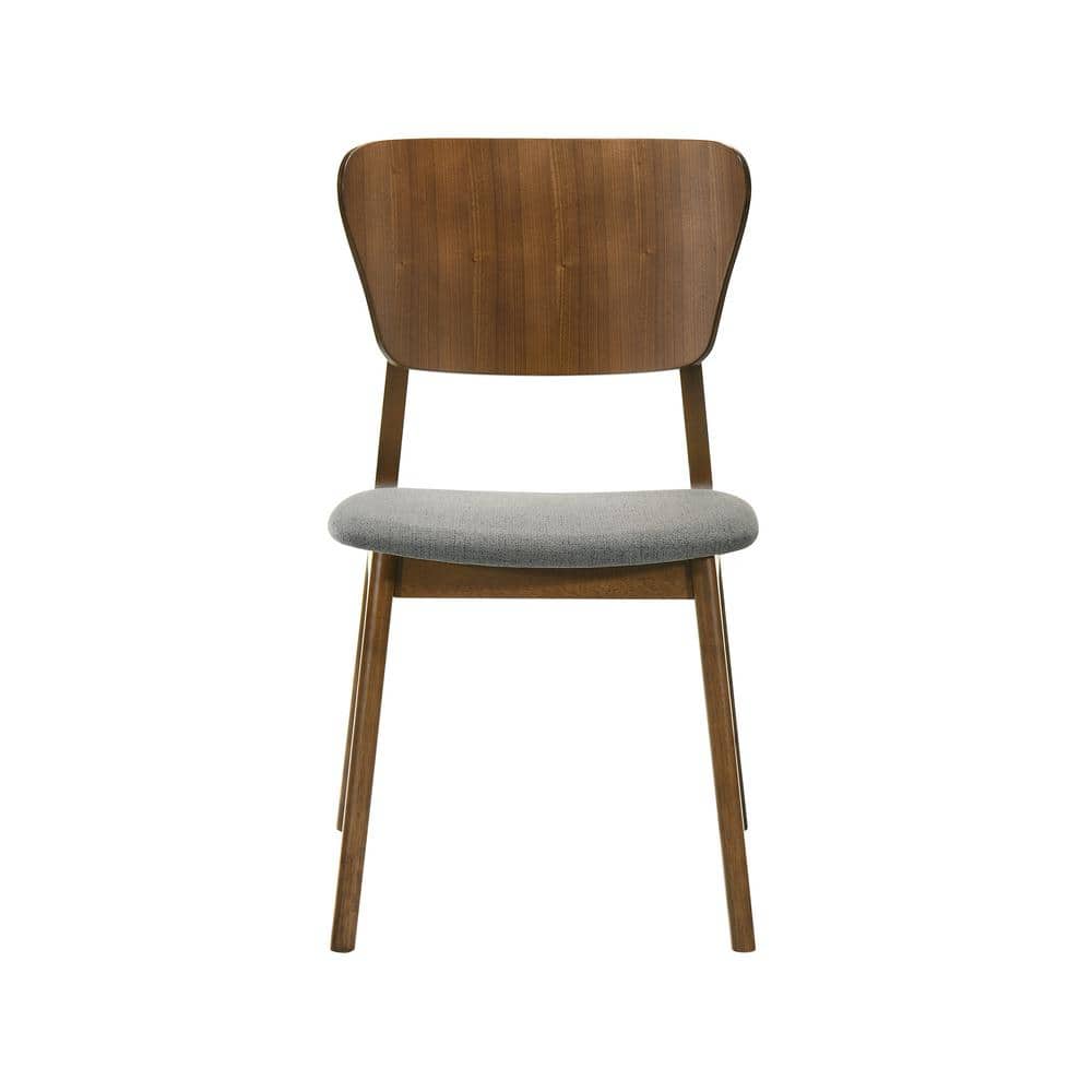 Kalia Charcoal Upholstered Walnut Wood Side Dining Chair Set of 2