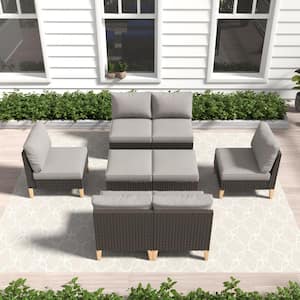 Chic Relax Brown 8-Piece Wicker Outdoor Sectional with Gray Cushions