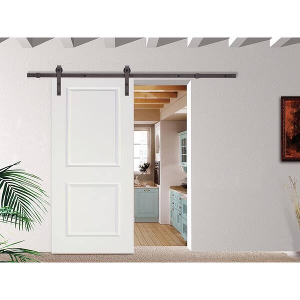 Classic Bent Strap Door Track Hardware and 36 in. White Primed MDF Raised 2 Panel Interior Sliding Barn Door Classic Bent Strap Door Track Hardware and 36 in. White Primed MDF Raised 2 Panel Interior Sliding Barn Door
