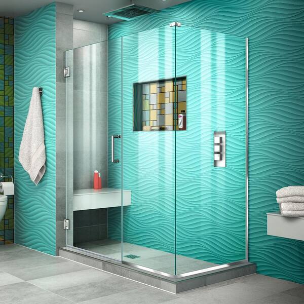 DreamLine Unidoor Plus 48 in. W x 30-3/8 in. D x 72 in. H Frameless Hinged Shower Enclosure in Chrome