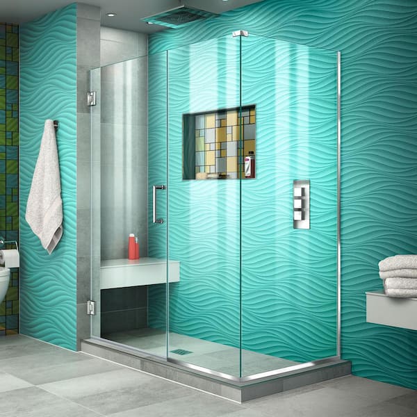 DreamLine Unidoor Plus 51 in. W x 34-3/8 in. D x 72 in. H Frameless Hinged Shower Enclosure in Chrome