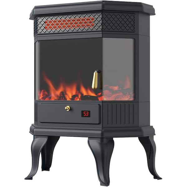 1500W Compact Electric 3-Element Infrared Convection Space Heater Stove with Fire Burning Crackle Sound in Black