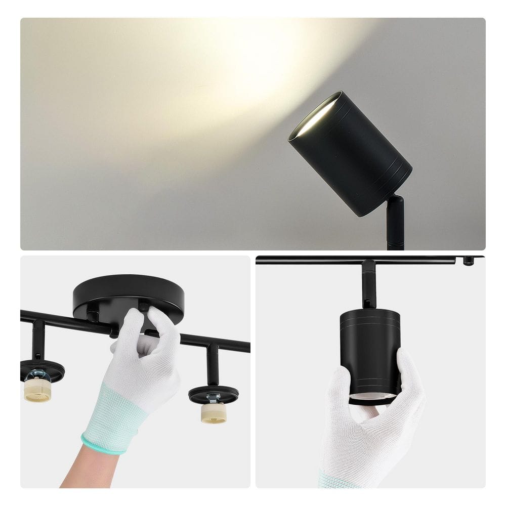 Matte Black Adjustable 6-Light Track Fixture with LED Bulbs