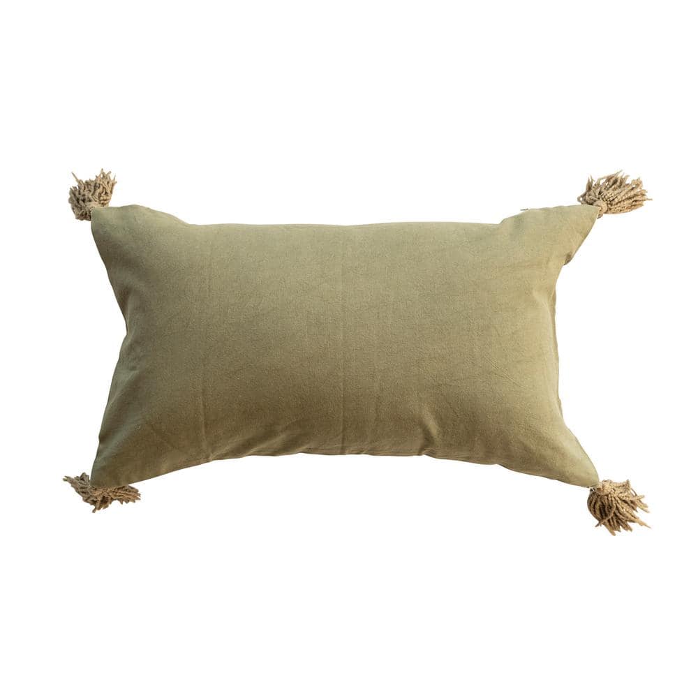 Multicolor Cotton Velvet Tiger Lumbar Pillow with Tassels