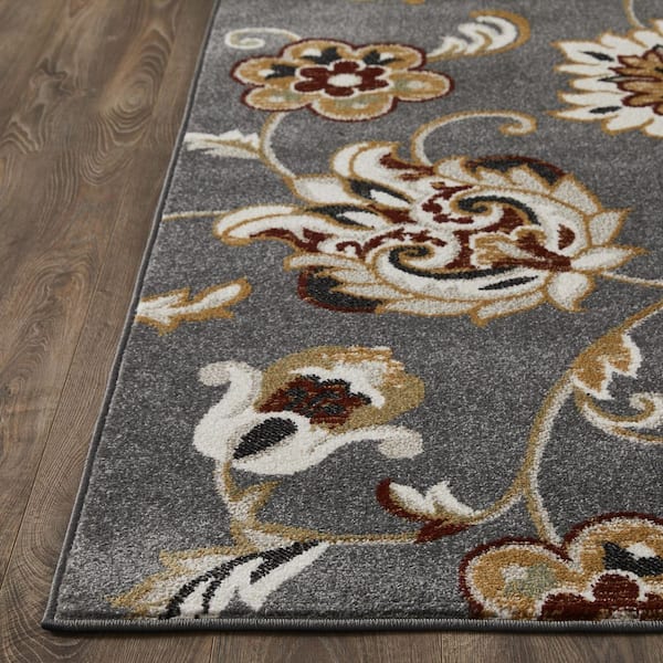 Ohanzah Ostorn Cream 5 ft. 3 in. x 7 ft. 3 in. Floral Polypropylene Indoor Area Rug