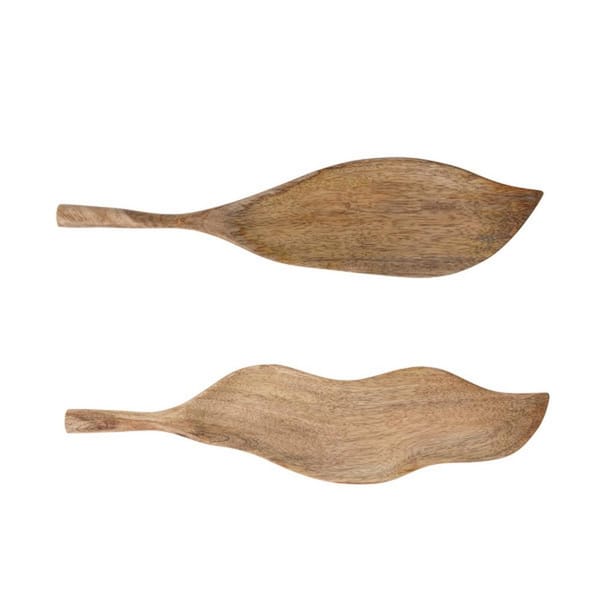 Storied Home Mango Wood Trays with Leaf Shaped in Natural (Set of 2)