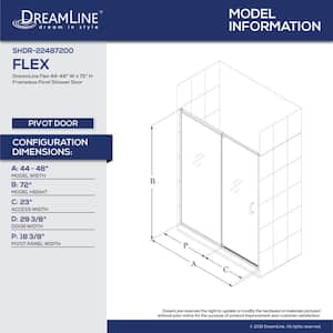 Flex 44-48 in. W x 72 in. H Semi-Frameless Pivot Shower Door in Brushed Nickel
