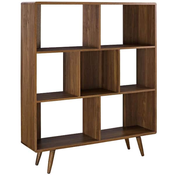 MODWAY 52.5 in. Walnut Wood 7-shelf Accent Bookcase with Open Back