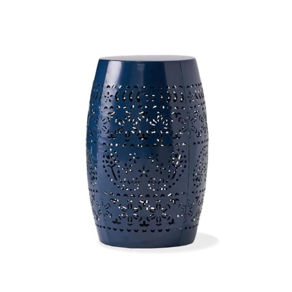 ITOPFOX 12 in. Outdoor Modern Dark Blue Round Metal Side Table