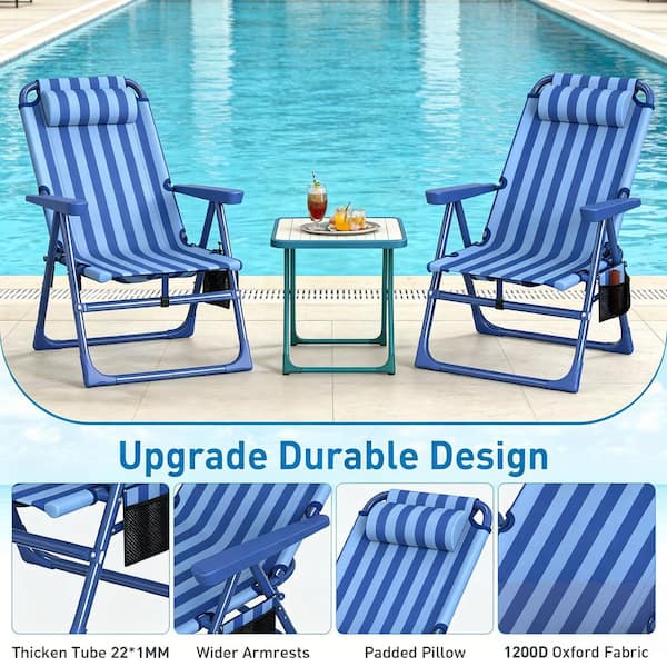 2-Pack Backpack Beach Chairs, 6-Position Metal Folding Chairs with Pillow, Cup Holder and Cooler Bag