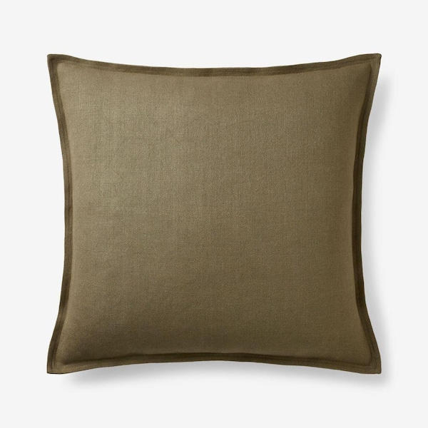 Legends Hotel Olive Green Linen 20 in. X  20 in. Throw Pillow Cover