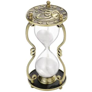 White Sand Brass Hourglass Timer 60-Minute with Sun  and  Moon Engraving Perfect for Gift, Office and Desk Decorative