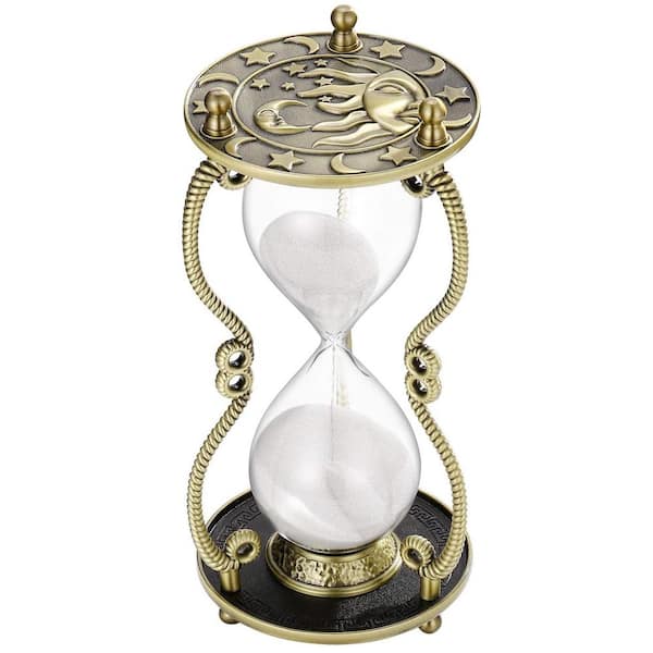 Afoxsos White Sand Brass Hourglass Timer 60-minute With Sun And Moon 