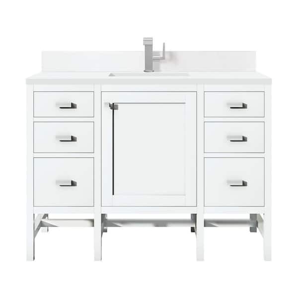 James Martin Vanities Addison 48.0 in. W x 23.5 in. D x 35.5 in. H Single Bathroom Vanity in Glossy White with White Zeus Quartz Top