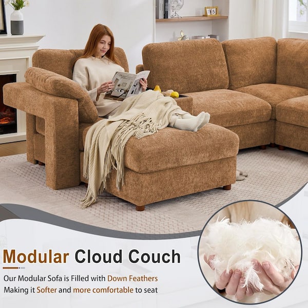 Seafuloy 121 in. Straight Arm 6-Piece Chenille Oversized Modular