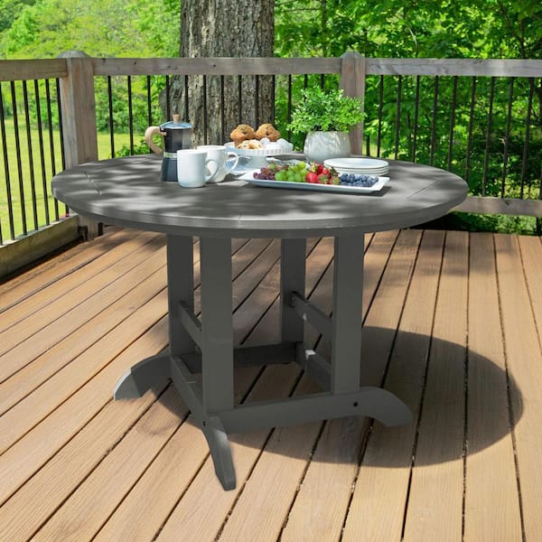 Highwood Coastal Teak Round Recycled Plastic Outdoor Dining Table
