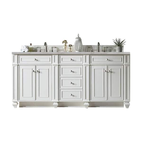 James Martin Vanities Bristol 72.0 in. W x 23.5 in. D x 34.0 in. H Double Bathroom Vanity in Bright White with Victorian Silver Quartz Top
