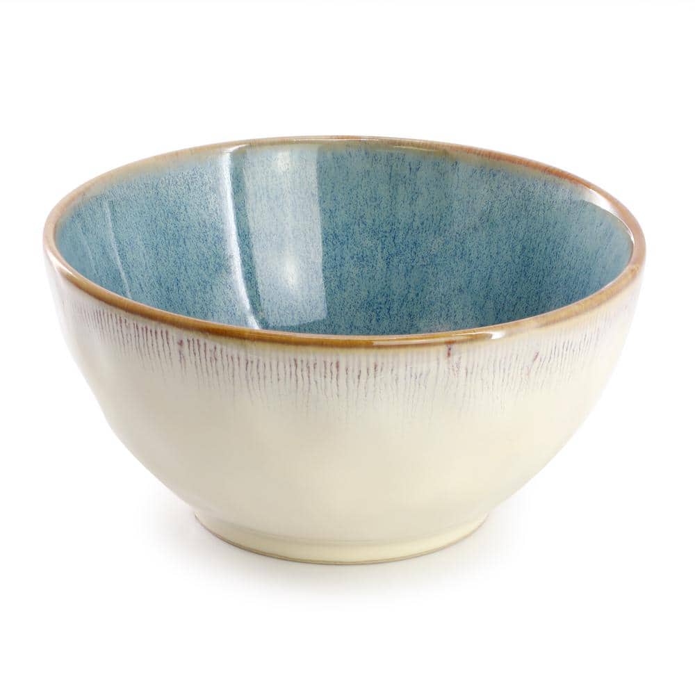 Leann 16 Piece Beige and Blue Ceramic Dinnerware Set