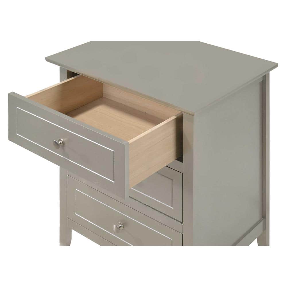 Modern Minimalist Silver Champagne 3-Drawer Nightstand