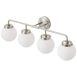 30.71 in. 4-Light Nickel Bathroom Vanity Light with Opal Glass Shades, Bulbs not Included