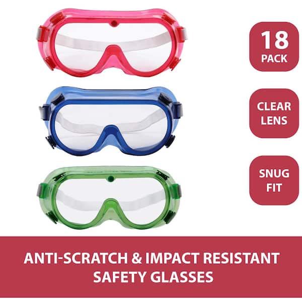 Spectra Kids Safety Glasses Clear/Assorted 3-Colors x 2 (18-Pairs)