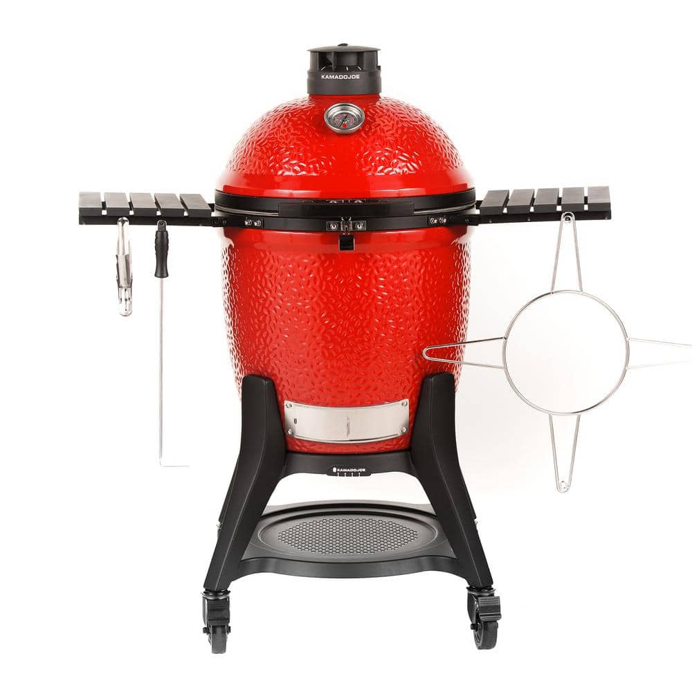 Kamado Joe Classic Joe III 18 in. Charcoal Grill in Red with Cart, Side  Shelves, Grate Gripper, and Ash Tool KJ15040921 - The Home Depot