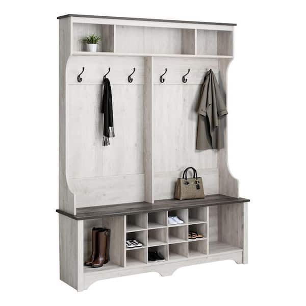 Rustic Ridge Washed White Entryway Cabinet 15.5 in. D x 60 in. W x 77 in. H