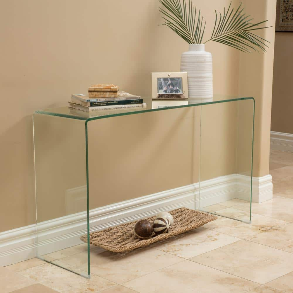 Noble House Cadyn 50 in. Clear Rectangle Glass Console Table 7663 - The ...