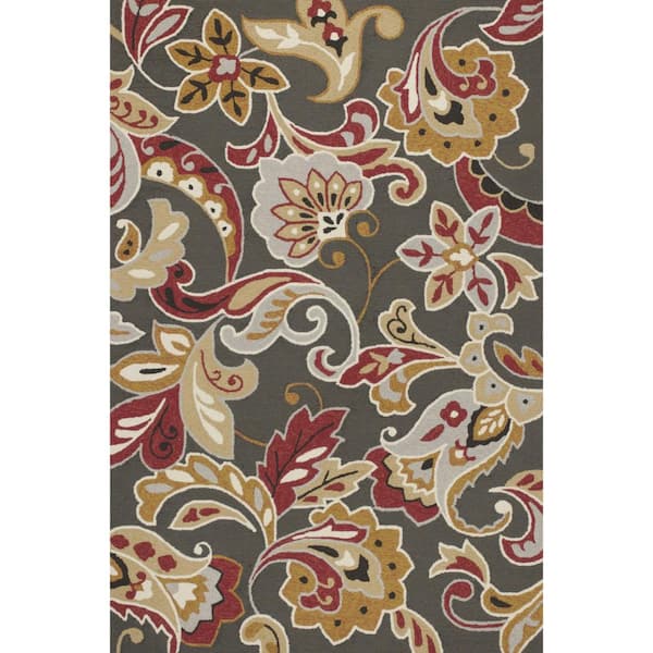 HomeRoots Charlie 5 X 7 ft. Taupe Floral Indoor/Outdoor Area Rug