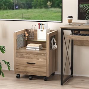 Single Drawer Natural Engineered Wood 19.49 in. Rolling Vertical File Cabinet with Open Shelf and Hooks