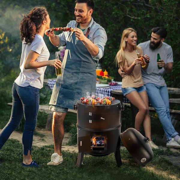 Karl home Iron Spray Charcoal Smoker Carbon Grill in Black