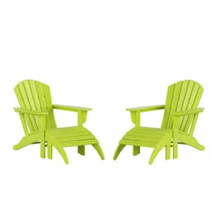 4-Piece Outdoor Plastic Vesta Lime Adirondack Chair with Ottoman Set
