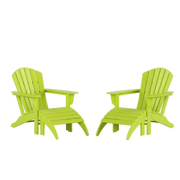WESTIN OUTDOOR 4-Piece Outdoor Plastic Vesta Lime Adirondack Chair with Ottoman Set