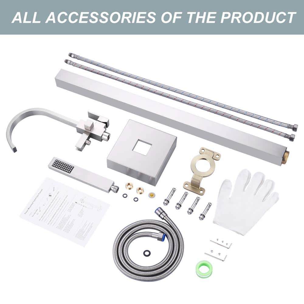 Brushed Nickel Freestanding Tub Filler with Hand Shower