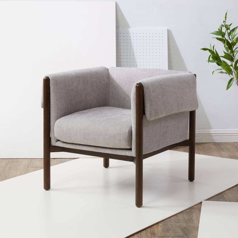 Daphanie Gray Linen Upholstered Armchair with Ash Wood Base