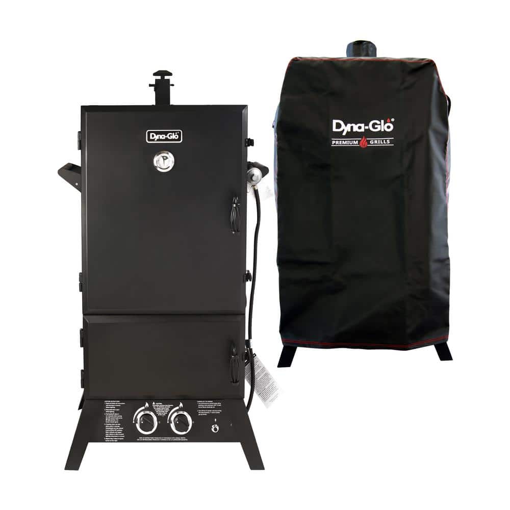 Dyna-Glo 43 in. Wide Body Liquid Propane Gas Smoker in Black with Premium Wide Body Vertical Smoker Cover